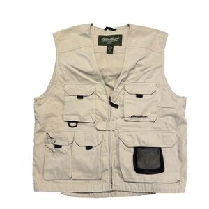 EDDIE BAUER Mens Medium Khaki‎ Hunting Fishing Hiking Safari Utility Field Vest
